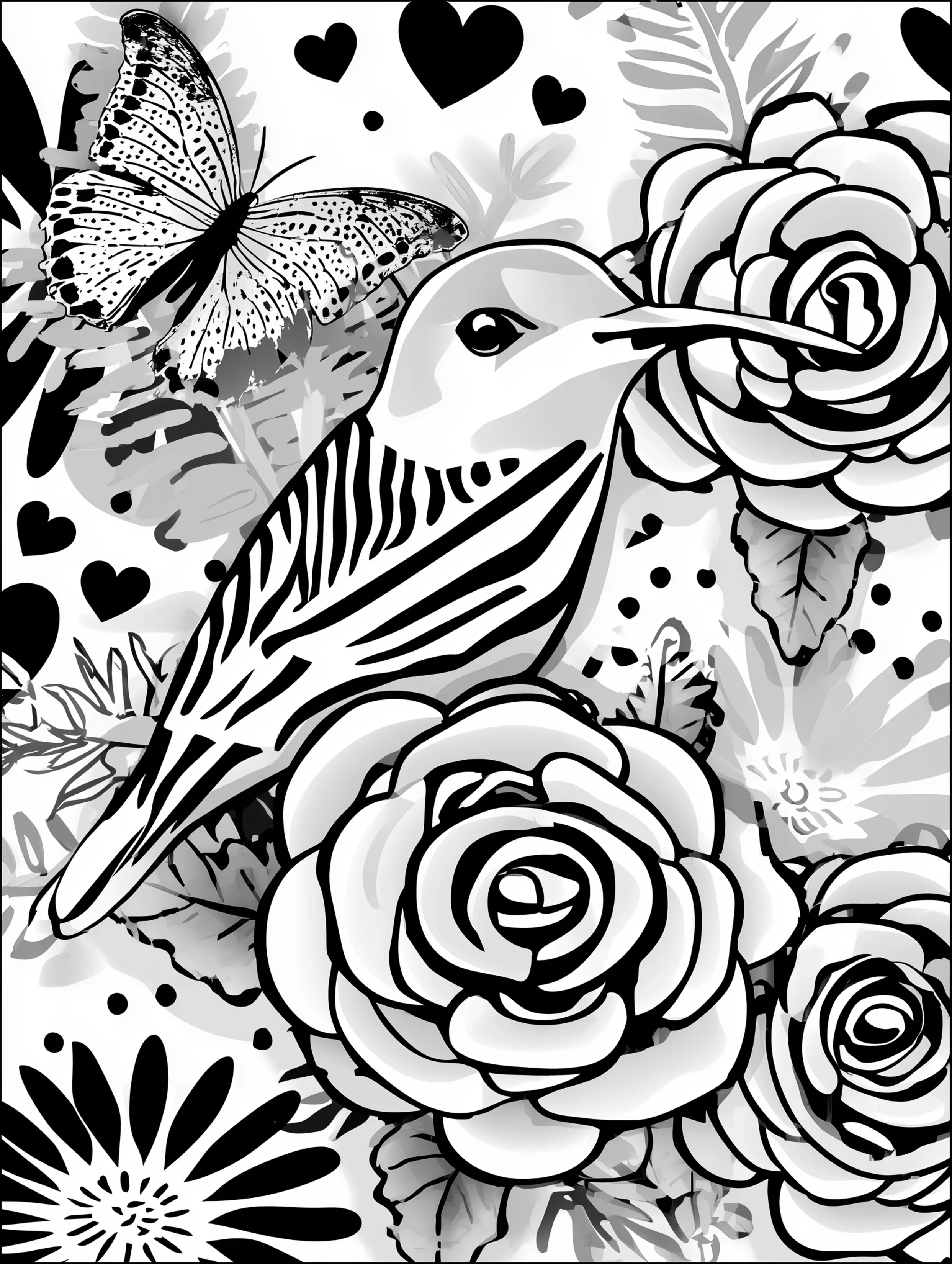 Free printable bird coloring page for adults featuring a sitting hummingbird